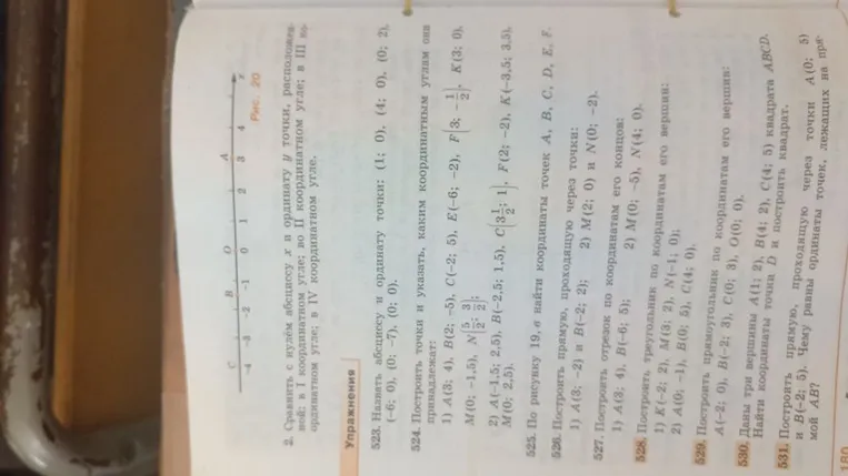 523. Назвать абсциссу и ординату точки: (-6; 0), (0; -7), (0; 0).