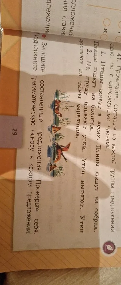 41. Прочитайте. Составьте из каждой группы предложений одно, но с однородными членами.