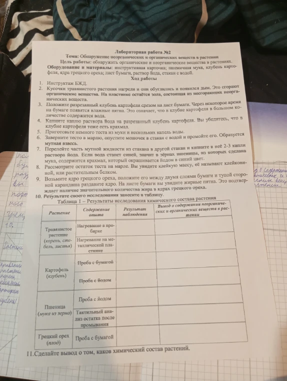 Лабораторная работа №2: Тема: Обнаружение неорганических и органических веществ в растении