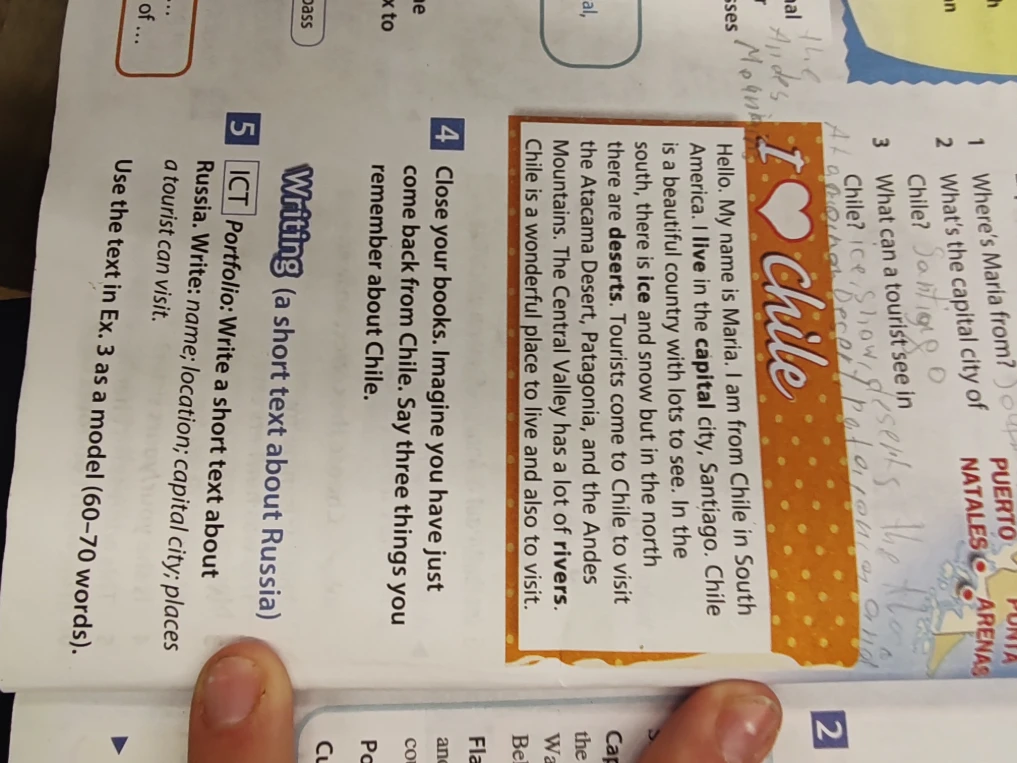 ICT Portfolio: Write a short text about Russia. Write: name; location; capital city; places a tourist can visit. Use the text in Ex. 3 as a model (60-70 words).