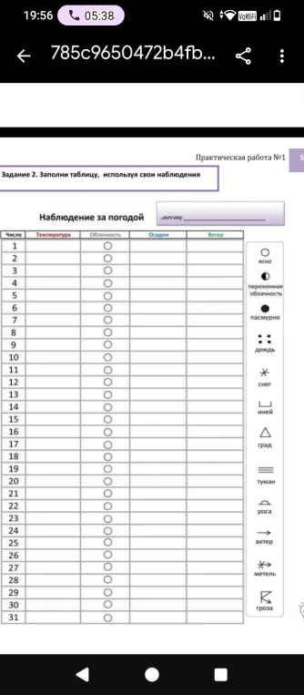 Задание 2. Заполни таблицу, используя свои наблюдения