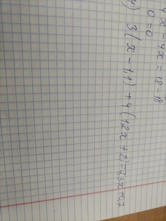 3(x - 1,1) + 4(1,2x + 2) = 7,3x + 0,7