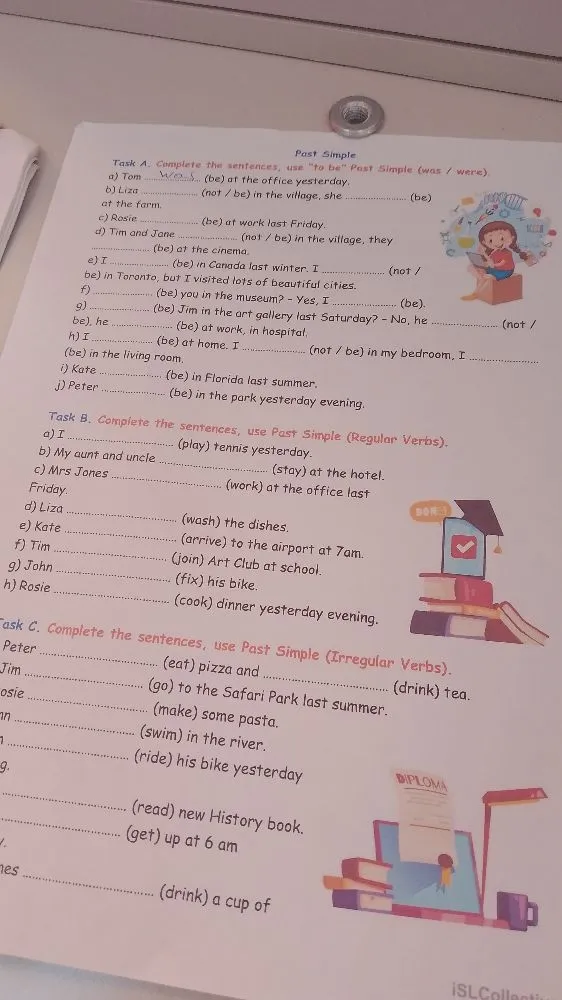Task A: Complete the sentences, use "to be" Past Simple (was / were).