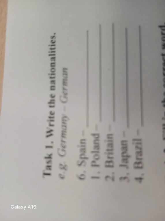Task 1. Write the nationalities. e.g. Germany - German