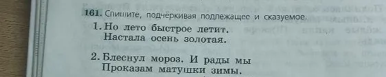 161. Спишите, подчёркивая подлежащее и сказуемое.