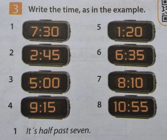 Write the time, as in the example.