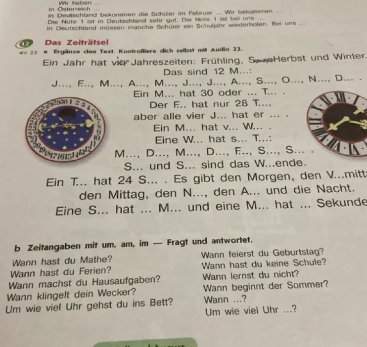 12 a Ergänze den Text. Kontrolliere dich selbst mit Audio 23.
