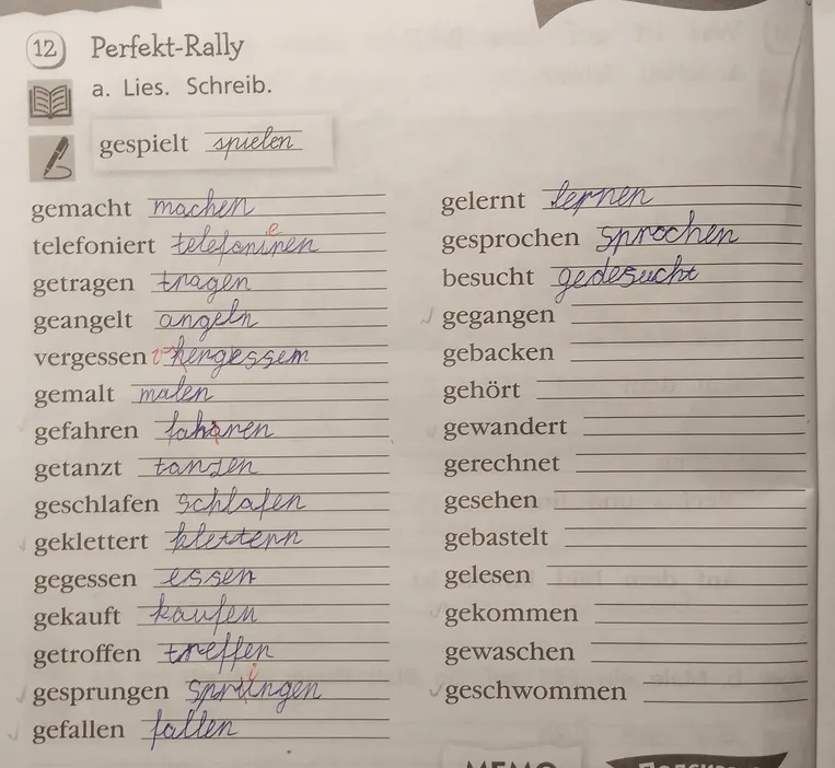 12. Perfekt-Rally a. Lies. Schreib.