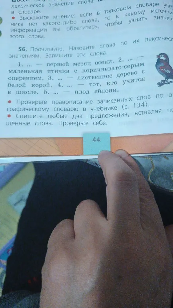 56. Прочитайте. Назовите слова по их лексическим значениям. Запишите эти слова.