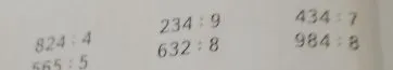 824 : 4, 234 : 9, 434 : 7, 632 : 8, 984 : 8