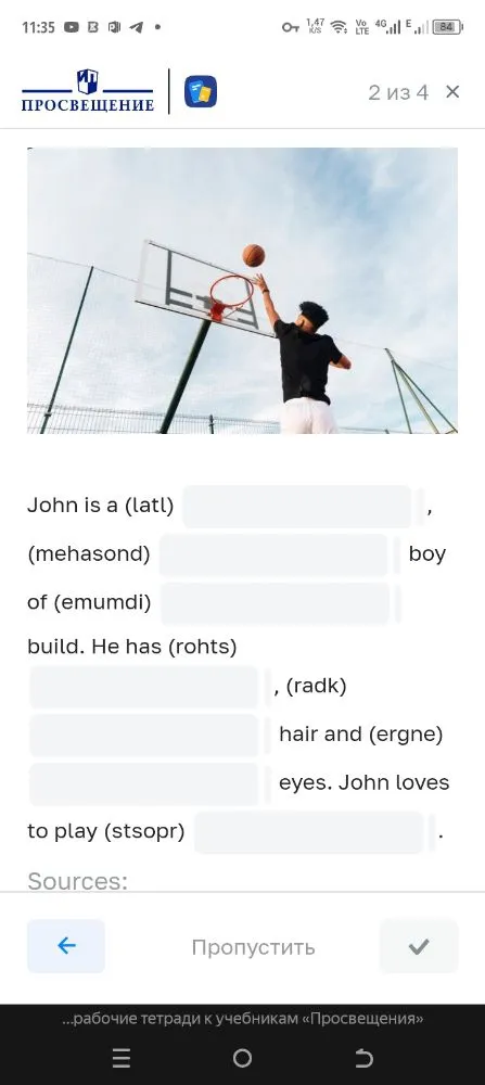John is a (latl) ____ , (mehasond) ____ boy of (emumdi) ____ build.