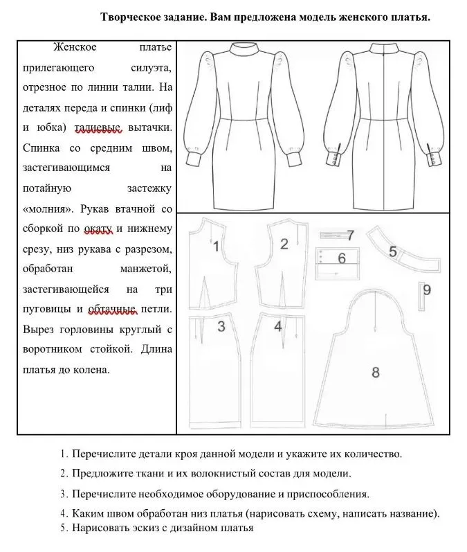 Творческое задание. Вам предложена модель женского платья.