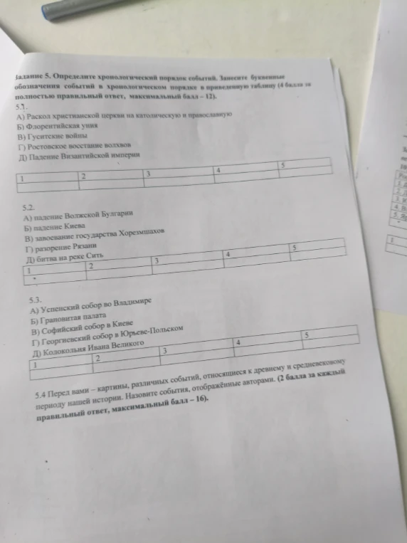 Задание 5. Определите хронологический порядок событий. Занесите буквенные обозначения событий в хронологическом порядке в приведенную таблицу