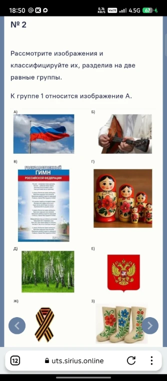 Рассмотрите изображения и классифицируйте их, разделив на две равные группы.