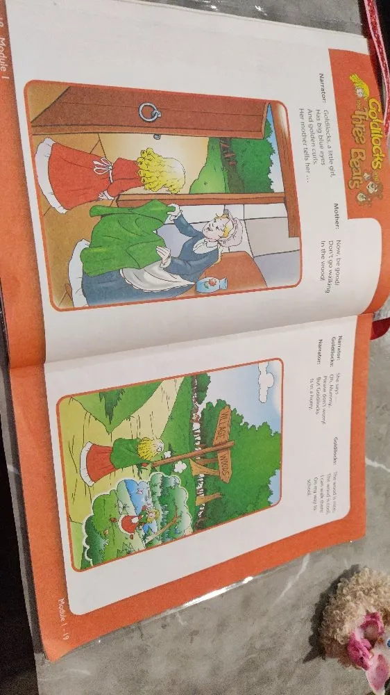 Read and correct. 1 Goldilocks has got brown eyes. 2 She's got dark curls. 3 The wood is cold. 4 Goldilocks can walk in the wood on her way home.