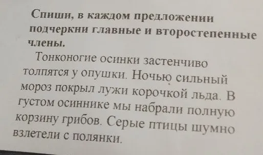 Спиши, в каждом предложении подчеркни главные и второстепенные члены.
