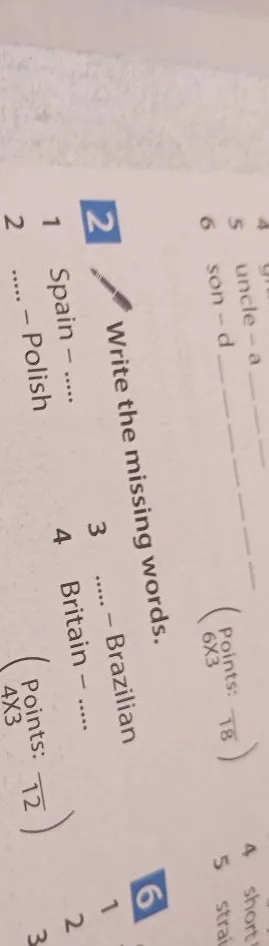 Write the missing words.