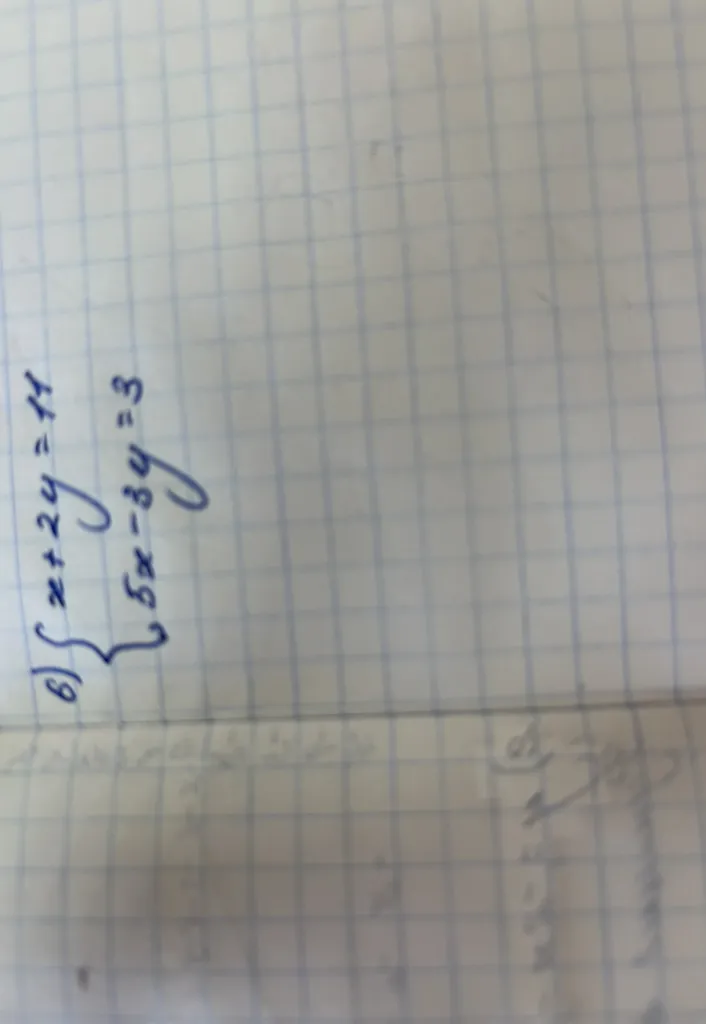 x + 2y = 11, 5x - 3y = 3