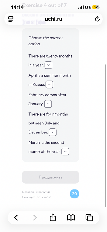 Choose the correct option. There are twenty months in a year.