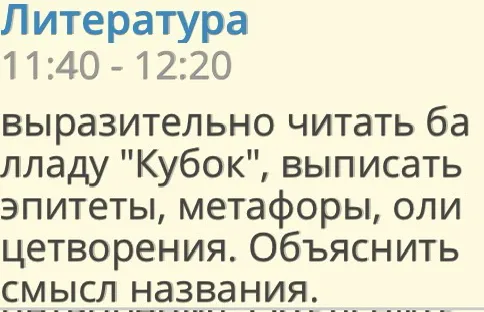 выразительно читать балладу "Кубок", выписать эпитеты, метафоры, олицетворения. Объяснить смысл названия.