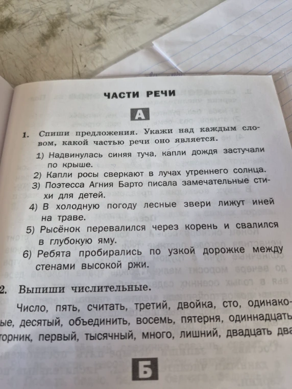 1. Спиши предложения. Укажи над каждым словом, какой частью речи оно является. 2. Выпиши числительные.