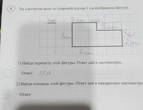 На клетчатом поле со стороной клетки 1 см изображена фигура.
