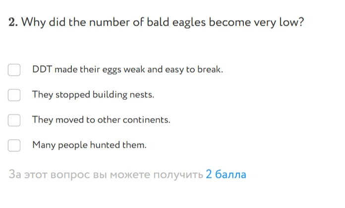 2. Why did the number of bald eagles become very low?