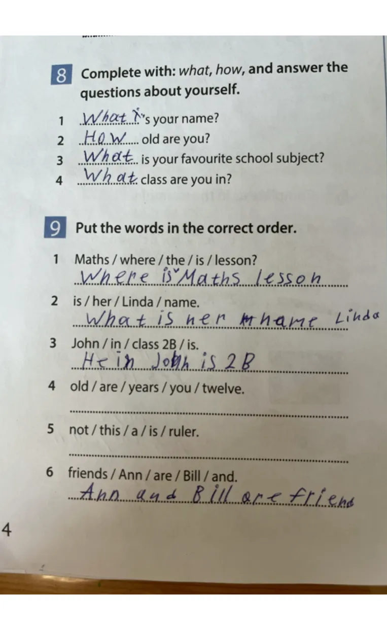 Put the words in the correct order.