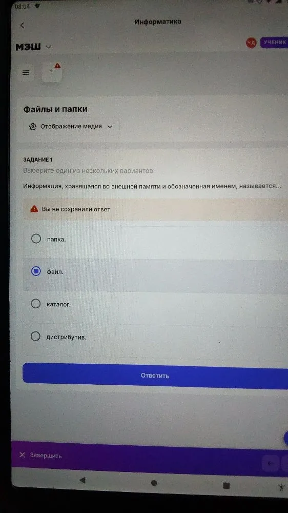 Информация, хранящаяся во внешней памяти и обозначенная именем, называется...