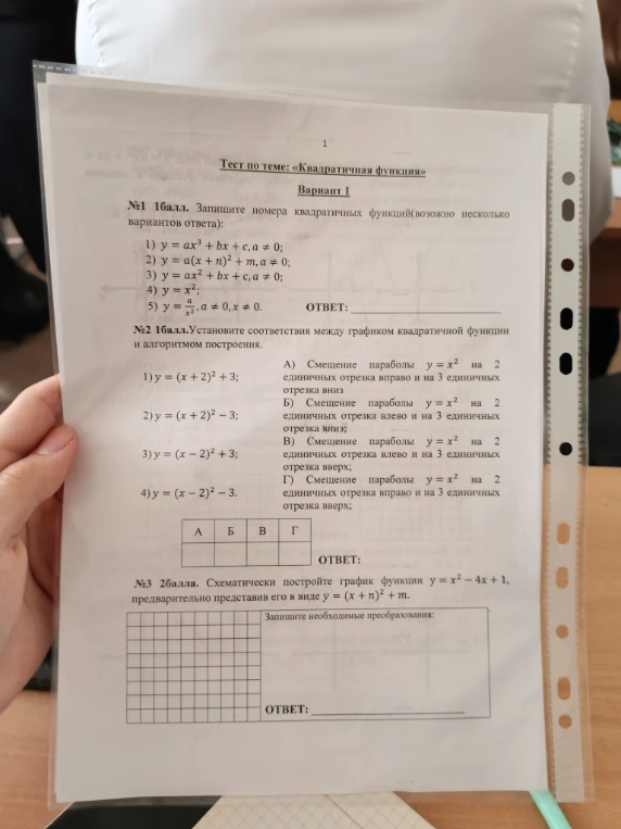 Тест по теме: «Квадратичная функция»