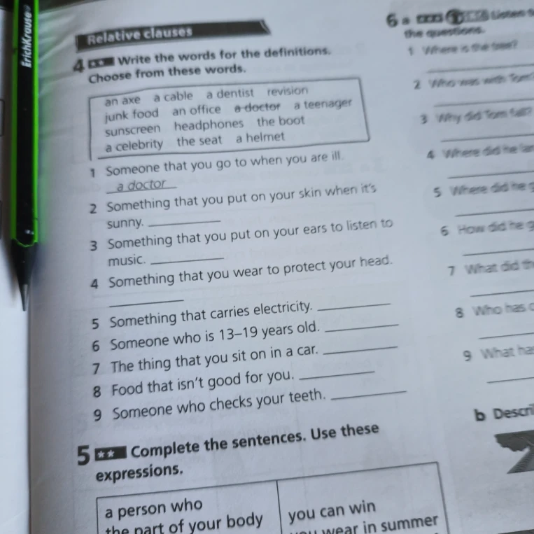 Write the words for the definitions. Choose from these words.