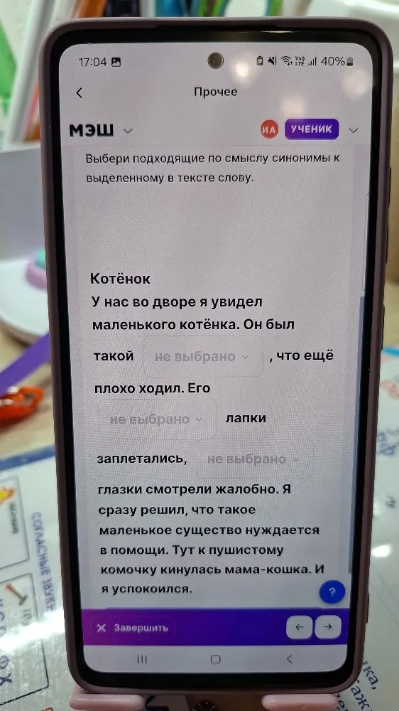 Выбери подходящие по смыслу синонимы к выделенному в тексте слову. Котёнок. У нас во дворе я увидел маленького котёнка...