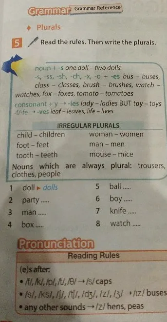 Read the rules. Then write the plurals.