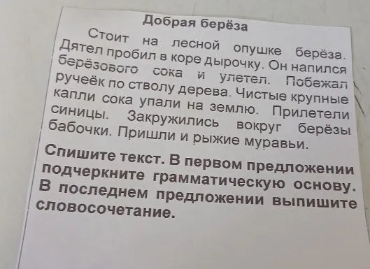 Спишите текст. В первом предложении подчеркните грамматическую основу. В последнем предложении выпишите словосочетание.