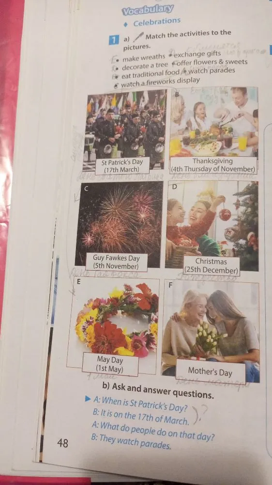 Match the activities to the pictures.