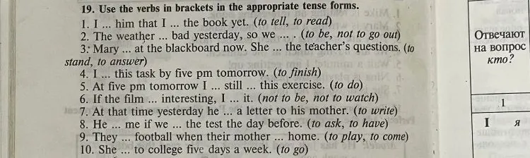 19. Use the verbs in brackets in the appropriate tense forms.