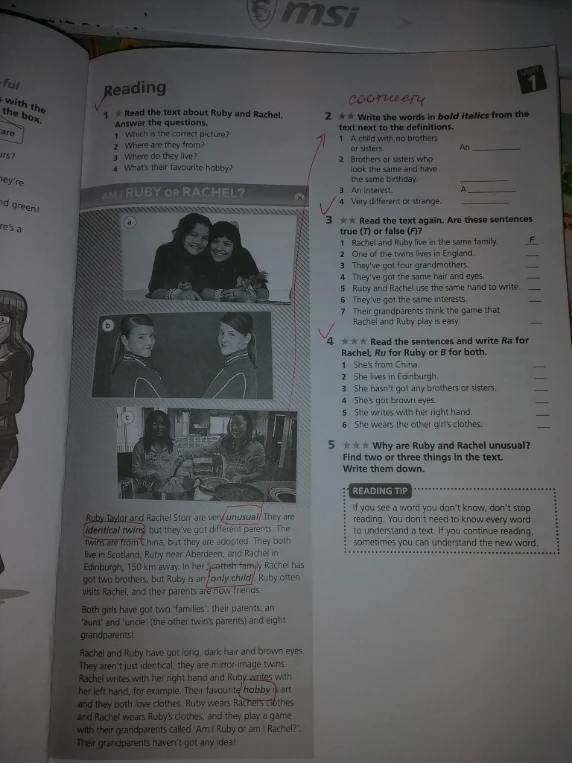 Read the text about Ruby and Rachel. Answer the questions.