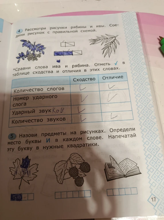 Назови предметы на рисунках. Определи место буквы И в каждом слове. Напечатай эту букву в нужные квадратики.