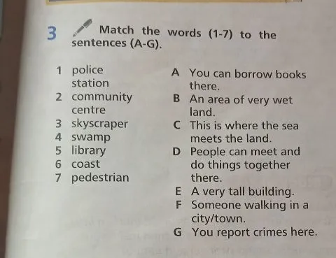 Match the words (1-7) to the sentences (A-G).
