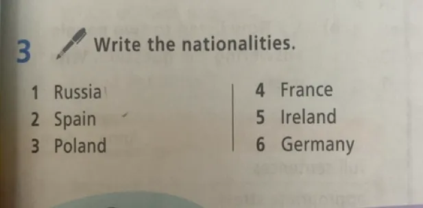 Write the nationalities.