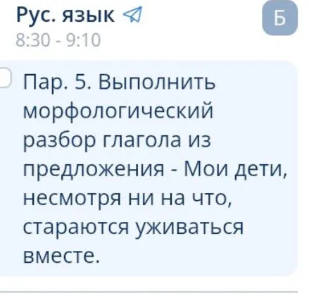 Пар. 5. Выполнить морфологический разбор глагола из предложения - Мои дети, несмотря ни на что, стараются уживаться вместе.