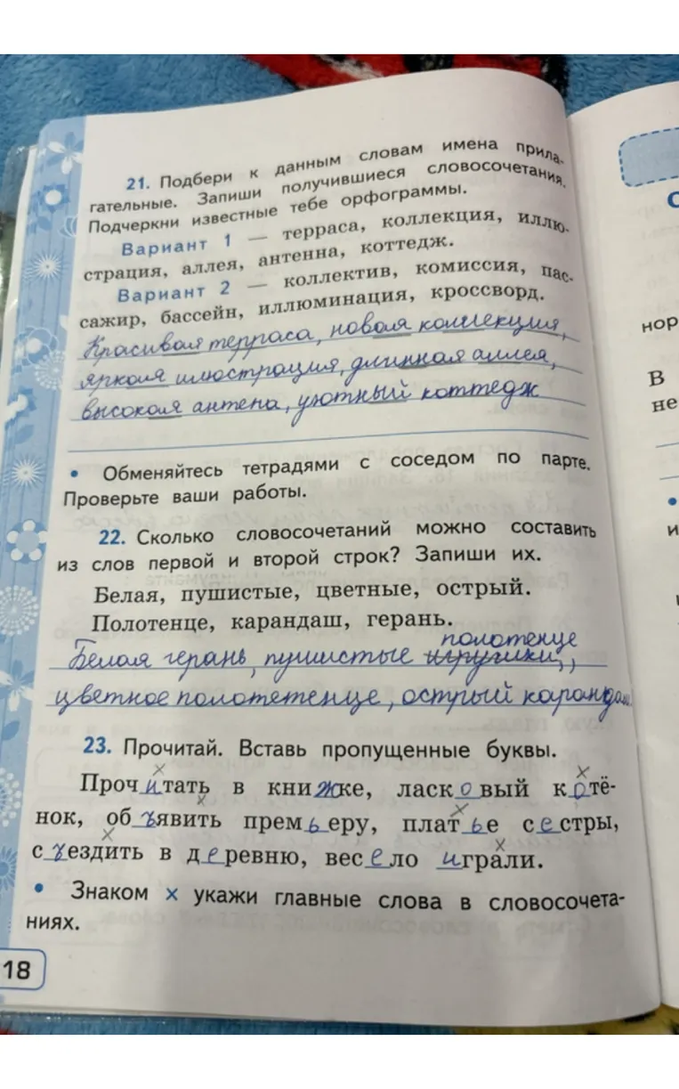 21. Подбери к данным словам имена прилагательные. Запиши получившиеся словосочетания. Подчеркни известные тебе орфограммы.