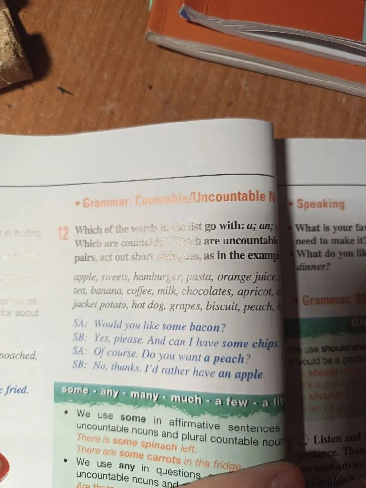 Which of the words in the list go with: a; an; some? Which are countable? Which are uncountable?