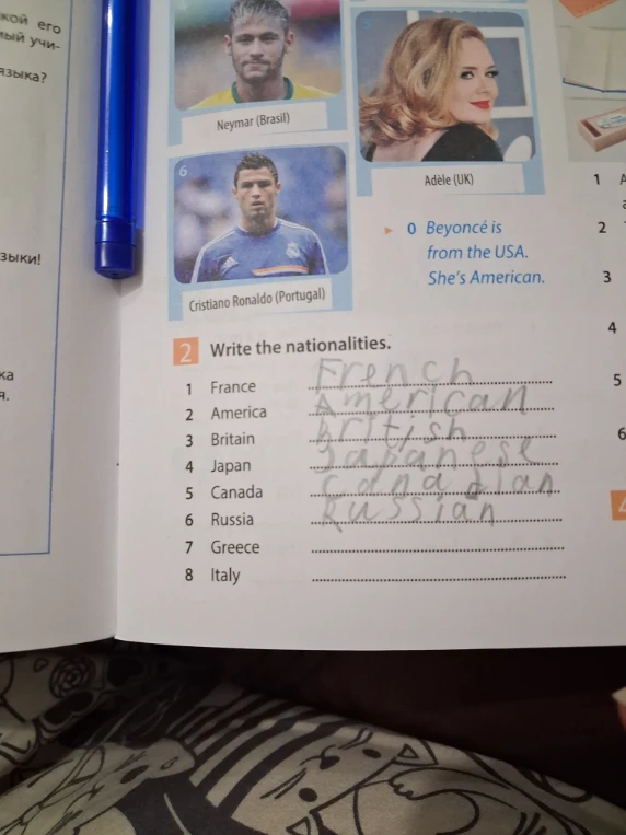 Write the nationalities. 7 Greece 8 Italy
