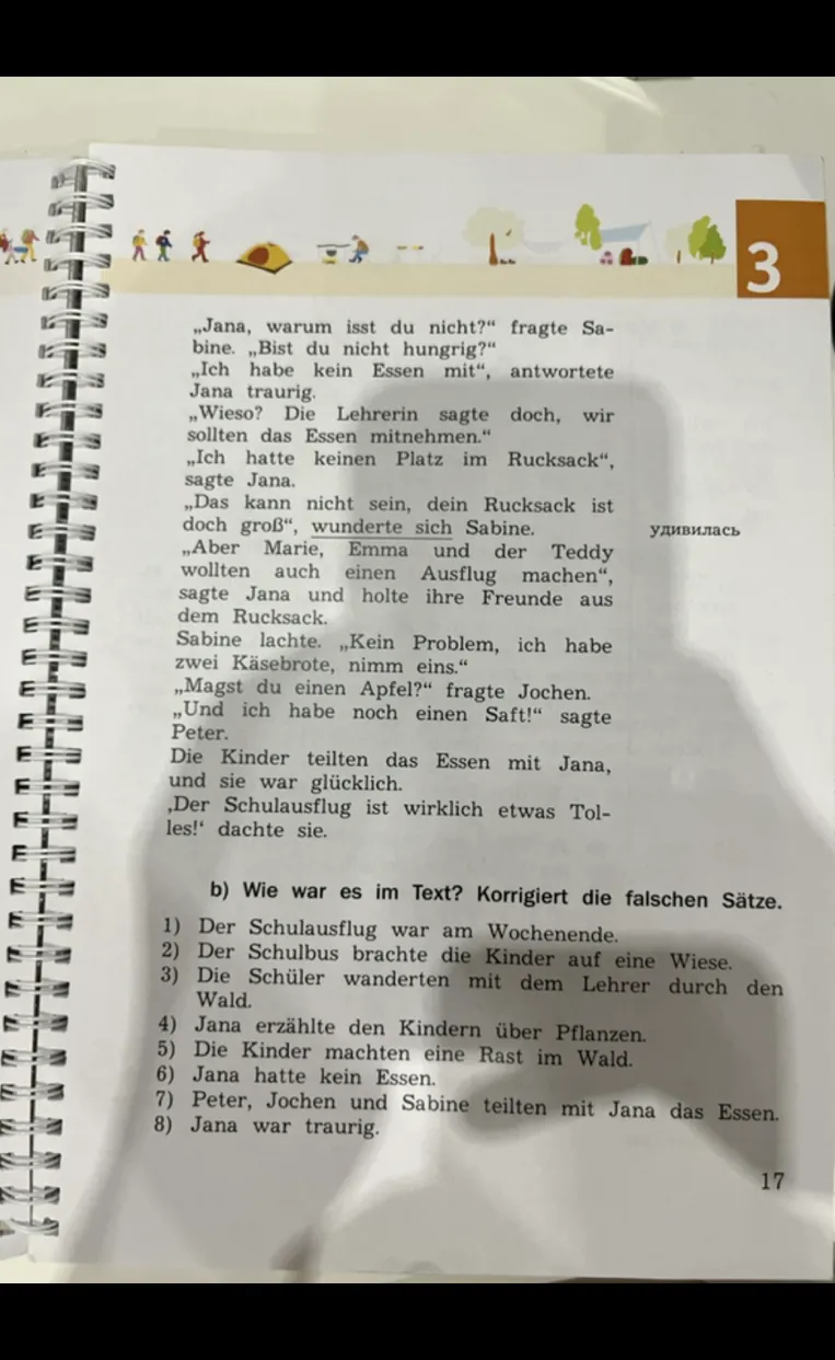 b) Wie war es im Text? Korrigiert die falschen Sätze.