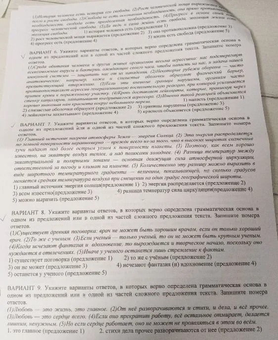 ВАРИАНТ 6. Укажите варианты ответов, в которых верно определена грамматическая основа в одном из предложений или в одной из частей сложного предложения текста. Запишите номера ответов.