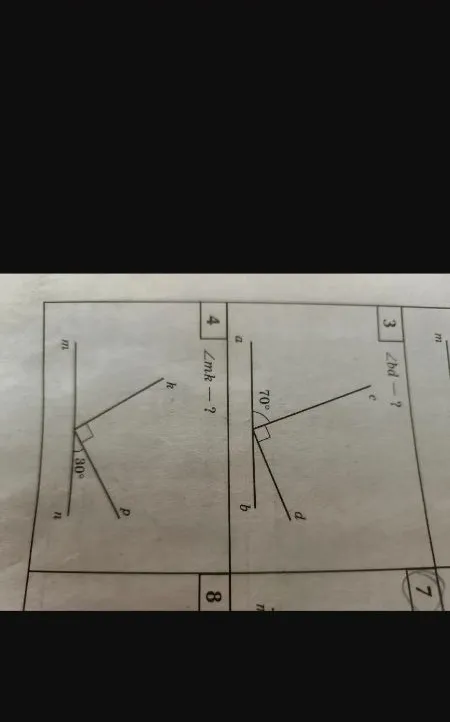 3. $\angle bd - ?$ 4. $\angle mk - ?$
