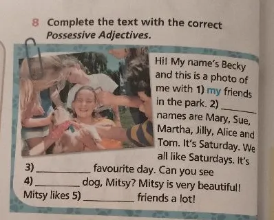 Complete the text with the correct Possessive Adjectives.