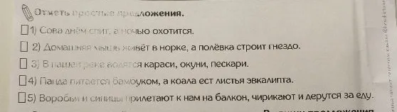 Отметь простые предложения.