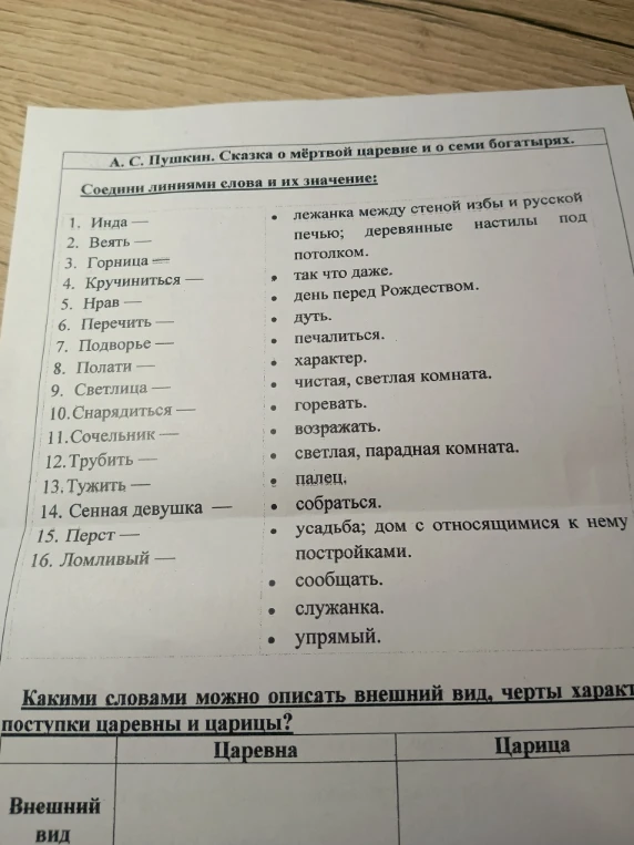 Соедини линиями слова и их значение:
